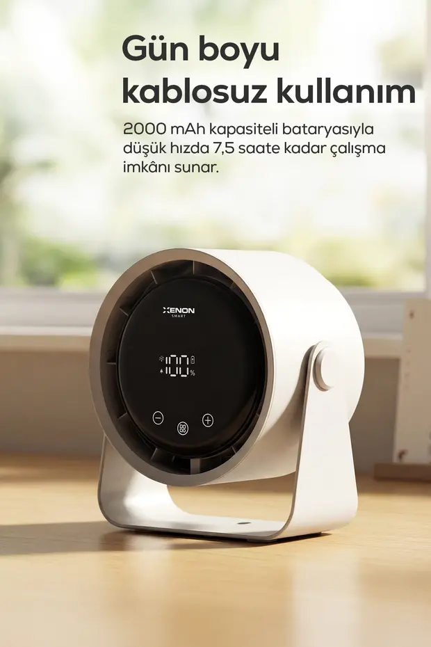 Taşınabilir Masaüstü Fanı | 100 Kademe Kontrol, Şarjlı, Dokunmatik Ekran, 2000mAh, USB-C (X6113) Taşınabilir Masaüstü Fanı | 100 Kademe Kontrol, Şarjlı, Dokunmatik Ekran, 2000mAh, USB-C (X6113)